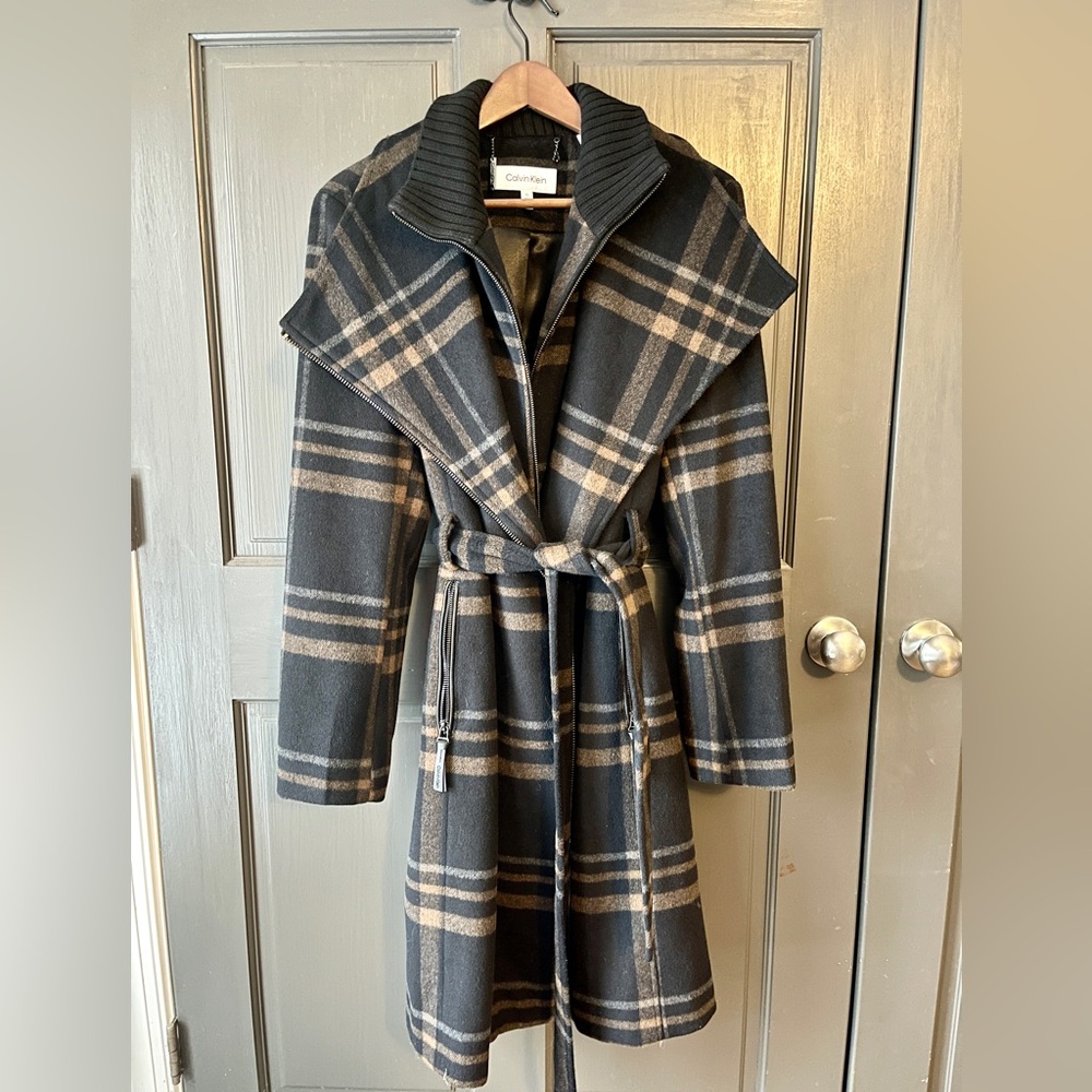 Calvin Klein XL Womens Wool Blend Belted Wrap Coat